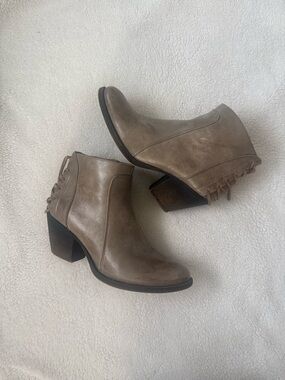 Women’s Taupe Ankle Booties with Decorative Back Lacing